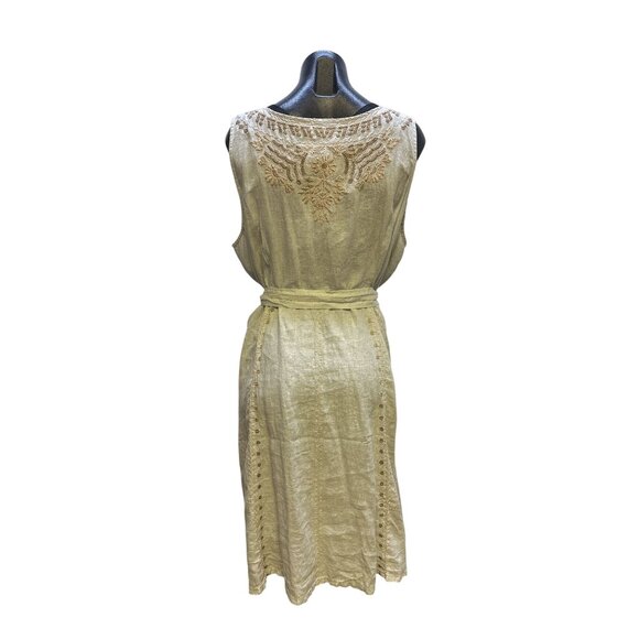 NWT Johnny Was Bohemian Embroidered Beige Button-Down Midi Dress w/Belt XXL - Picture 2 of 8